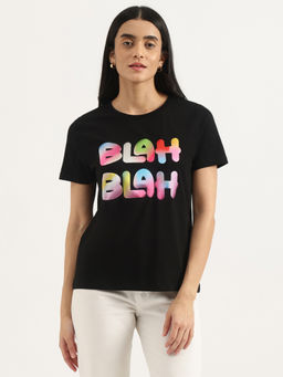 United Colors of Benetton - Black Regular Round Neck Typography T-Shirt