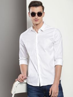 Calvin Klein - Men White Cotton Solid Slim Fit Shirt