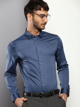 Calvin Klein - Men Navy Blue Cotton Solid Slim Fit Shirt