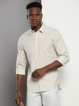 Calvin Klein - Men Beige Cotton Solid Slim Fit Shirt