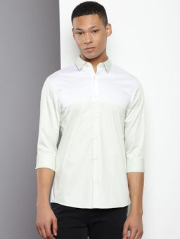 Calvin Klein - Men Green Cotton Colorblock Slim Fit Shirt