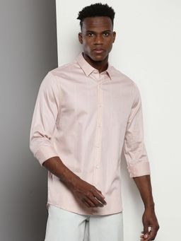 Calvin Klein - Men Peach Cotton Stripes Regular Fit Shirt