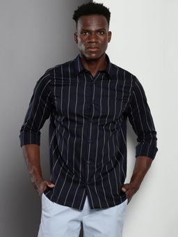 Calvin Klein - Men Blue Cotton Stripes Slim Fit Shirt