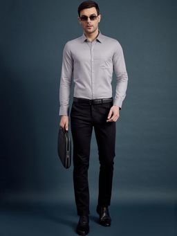 Louis Stitch - Men Grey Cotton Self Design Slim Fit Shirt
