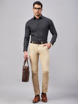 Louis Stitch - Men Black Cotton Self Design Regular Fit Shirt