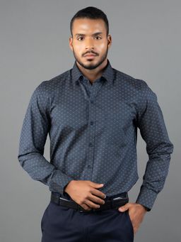 Louis Stitch - Men Blue Cotton Self Design Regular Fit Shirt