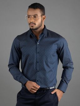 Louis Stitch - Men Blue Cotton Self Design Regular Fit Shirt