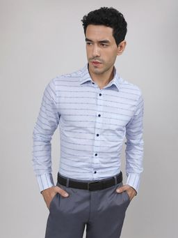 Louis Stitch - Men Blue Cotton Self Design Regular Fit Shirt