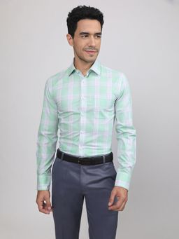 Louis Stitch - Men Green Cotton Self Design Regular Fit Shirt