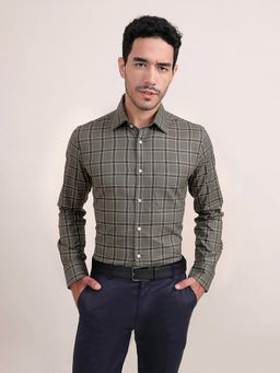 Louis Stitch - Men Green Cotton Self Design Regular Fit Shirt