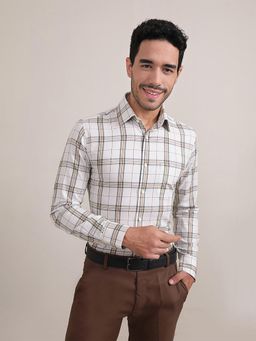 Louis Stitch - Men Cream Cotton Self Design Regular Fit Shirt