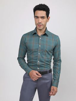 Louis Stitch - Men Green Cotton Self Design Regular Fit Shirt