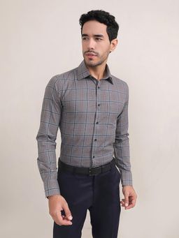 Louis Stitch - Men Grey Cotton Self Design Regular Fit Shirt