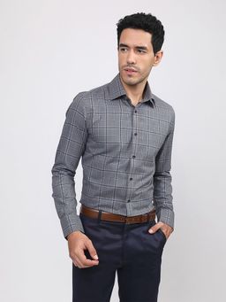 Louis Stitch - Men Grey Cotton Self Design Regular Fit Shirt