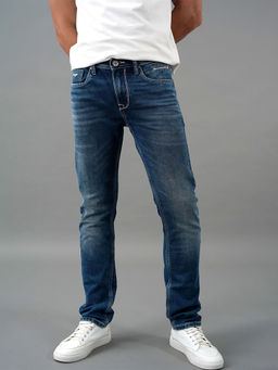 ROOKIES - Navy Blue 5 Pocket Mid-Rise Slim Straight Fit Jeans