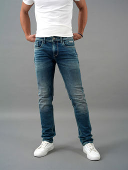 ROOKIES - Blue 5 Pocket Mid-Rise Slim Straight Fit Jeans