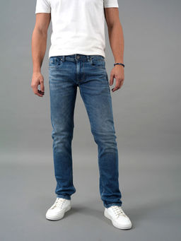 ROOKIES - Blue 5 Pocket Mid-Rise Slim Straight Fit Jeans