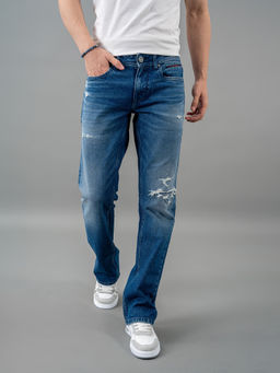 ROOKIES - Blue 5 Pocket Mid Rise Straight Jeans