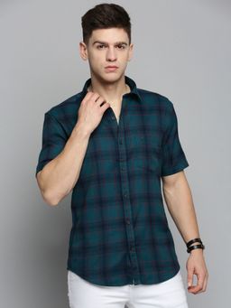 SHOWOFFFF - Mens Spread Collar Teal Checked Shirt