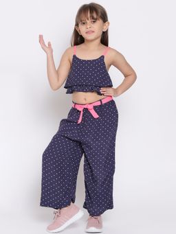 Nautinati - Navy Coloured Polka Dots Westernwear Girls (Set of 2)