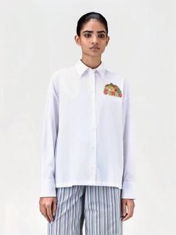Genes Lecoanet Hemant - Women White Cotton Fruit Embroidered Shirt