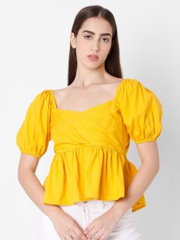 Spykar - Yellow Cotton Slim Fit Blouse Top for Women