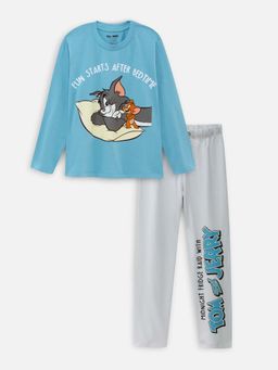 Napchief - Blue Printed Relaxed T-Shirt with Pyjama