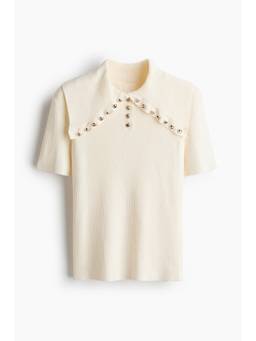 H&M - Women White Rib-Knit Button-Detail Top