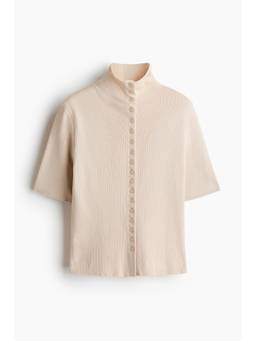 H&M - Women Beige Short-Sleeved Turtleneck Cardigan