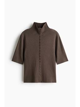 H&M - Women Brown Short-Sleeved Turtleneck Cardigan