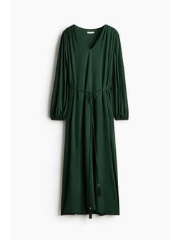 H&M - Women Green Balloon-Sleeved Tie-Belt Dress