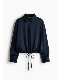 H&M - Women Navy Blue Drawstring-Detail Satin Twill Shirt