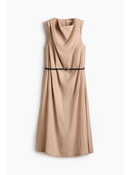 H&M - Women Beige Belted Cowl-Neck Dress