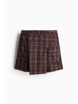 H&M - Women Brown Pleated Belt-Detail Skirt