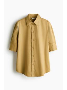 H&M - Women Yellow Short-Sleeved Cotton Poplin Shirt