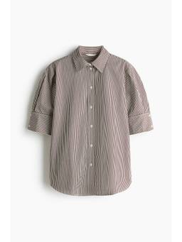 H&M - Women Brown Short-Sleeved Cotton Poplin Shirt