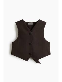 H&M - Women Brown Cropped Belt-Detail Waistcoat