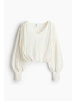 H&M - Women White Balloon-sleeved bubble-hem top