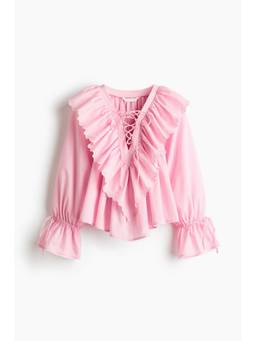 H&M - Women Pink Frill-trimmed cotton blouse
