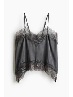 H&M - Women Grey Lace-trimmed strappy top