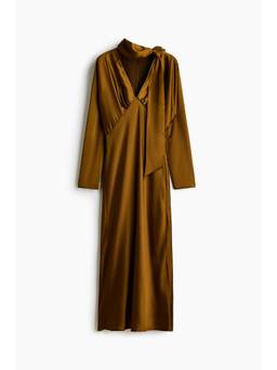 H&M - Women Mustard Scarf-detail satin dress