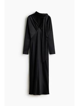 H&M - Women Black Scarf-detail satin dress