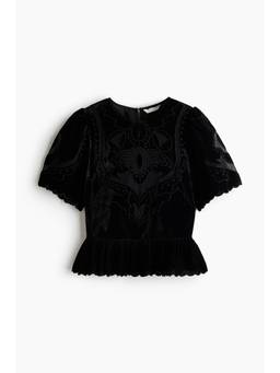 H&M - Women Black Embroidered velvet top