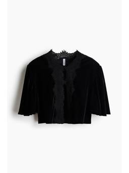 H&M - Women Black Lace-trimmed velour top