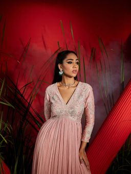 Shreeka - Dusky Pink Chander And Georgette Anarkali (Set of 3)