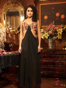 Shreeka - Black Georgette Draped Dress