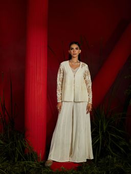 Shreeka - Ivory Embroidered Georgette Jacket (Set of 3)