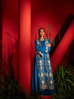 Shreeka - Teal Crepe Silk Embroidered Jacket (Set of 2)