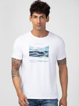 Spykar - White Round Neck Half Sleeves Blended T-Shirt For Men