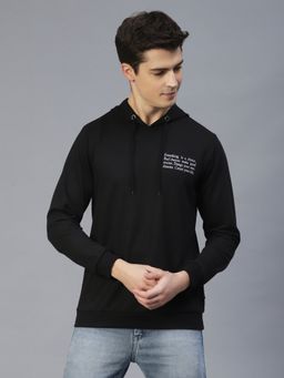 RIGO - Men Black Text Print Hooded Sweatshirt